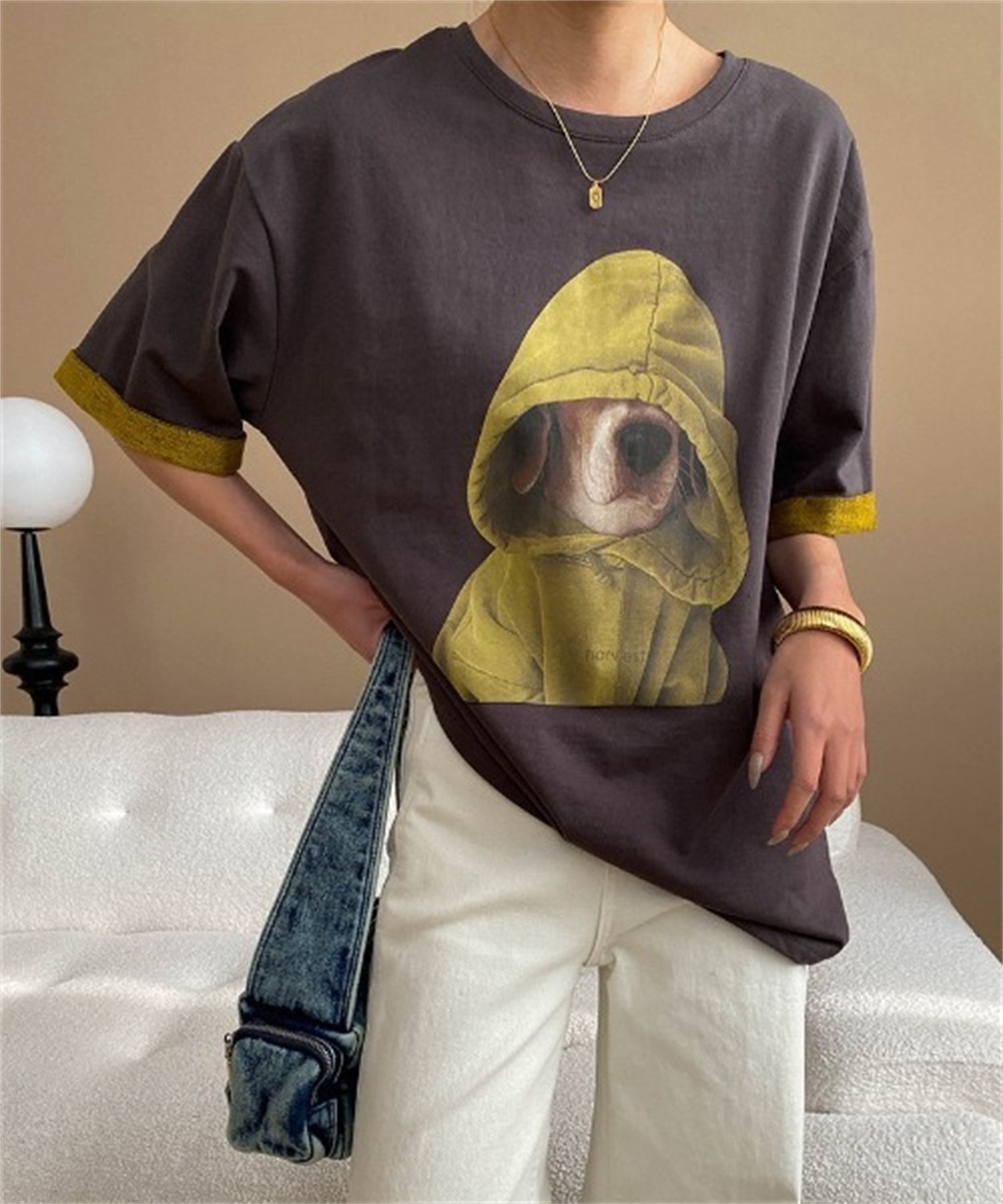 【SALE／10%OFF】CHUN CHUN NOTES 26SS/アニマルフォトプリント配色ロールアップTシャツ ディアベル トップス カットソー・Tシャツ【送料無料】