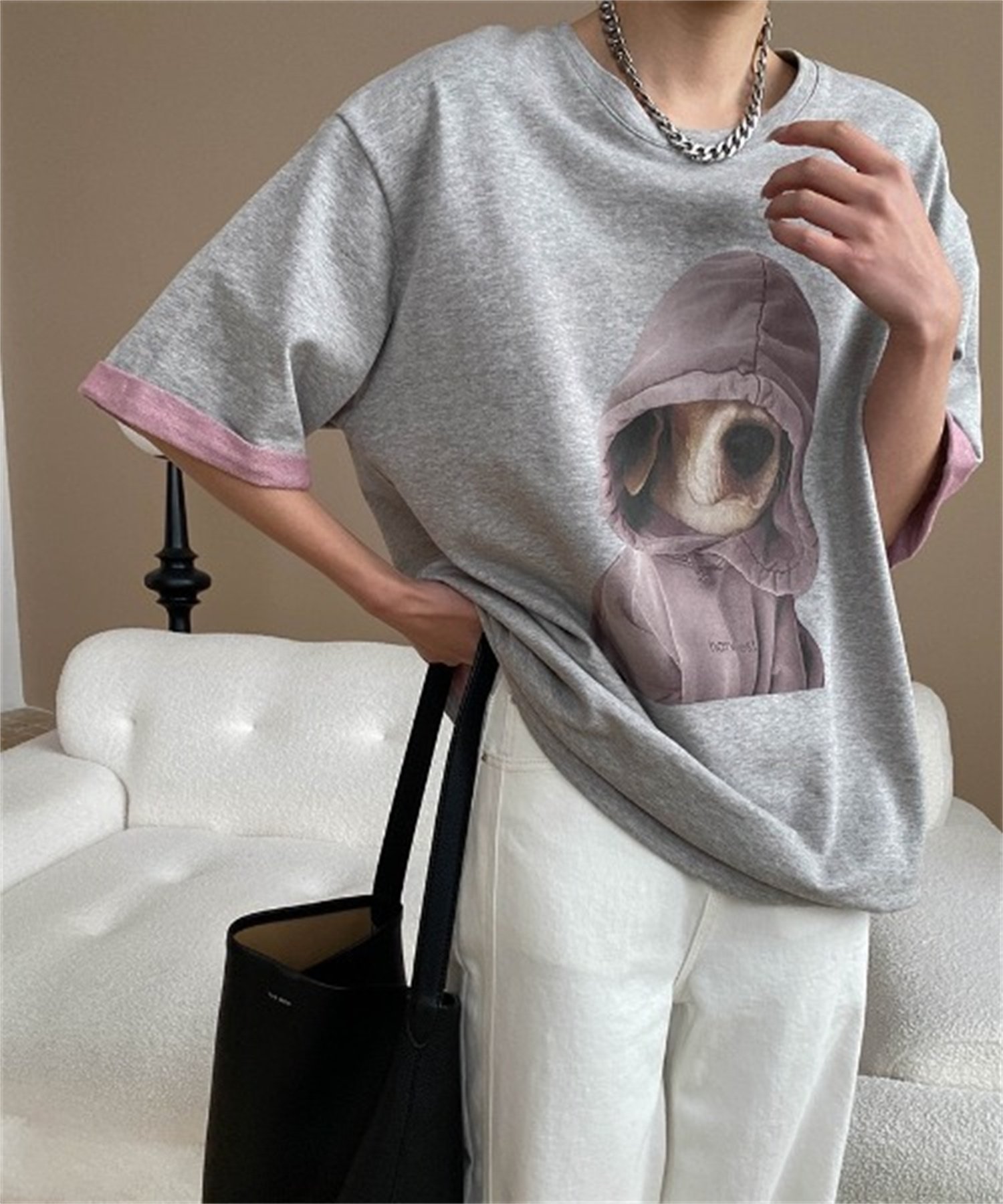 【SALE／10%OFF】CHUN CHUN NOTES 26SS/アニマルフォトプリント配色ロールアップTシャツ ディアベル トップス カットソー・Tシャツ【送料無料】