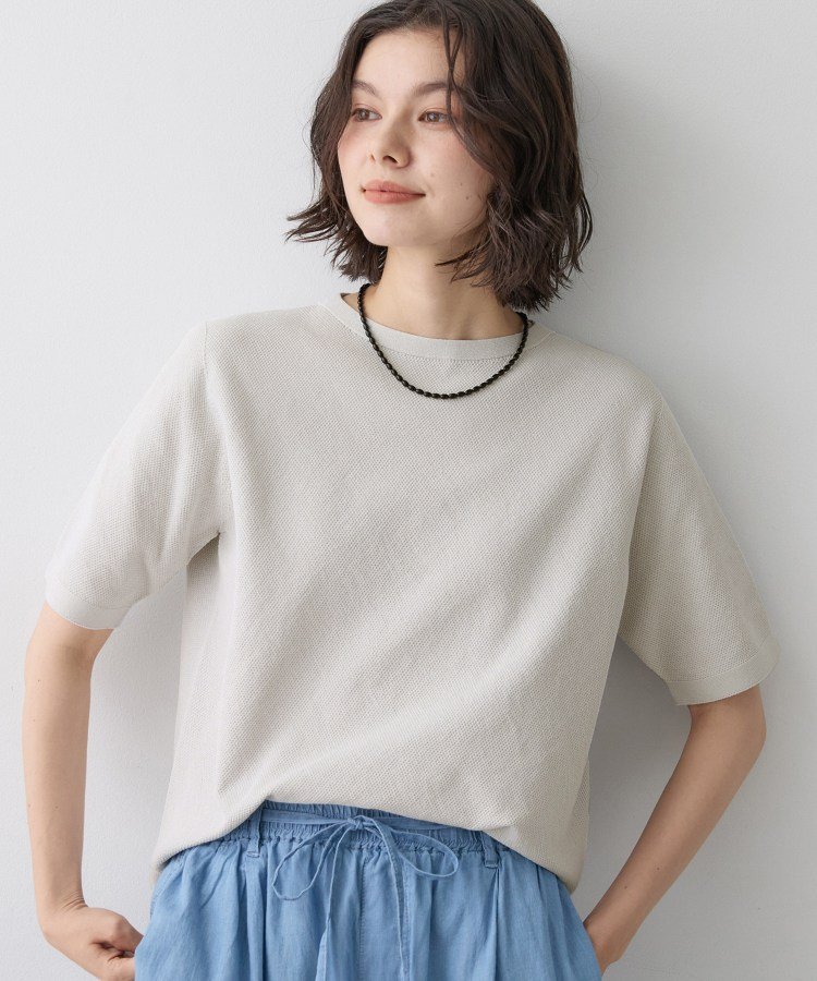 ドライタッチ カノコニット デッサン トップス ニット レッド ネイビー ホワイト