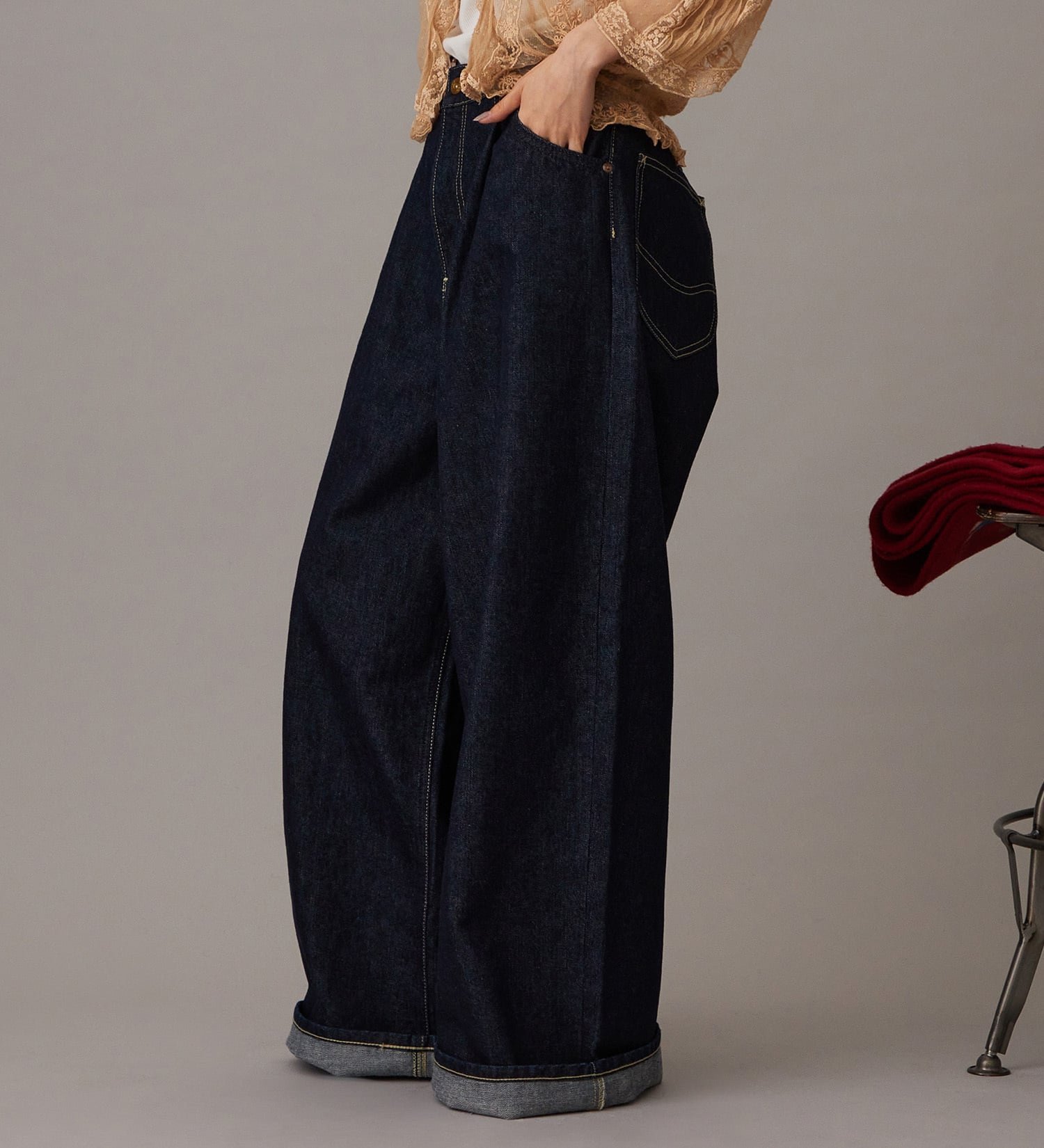 Lee 【101 101周年記念特別モデル】ANNIVERSARY 101 ICONIC SUPER WIDE TUCK PANTS セットアップ可 エドウインオンラインモール パンツ ジーンズ・デニムパンツ ブルー