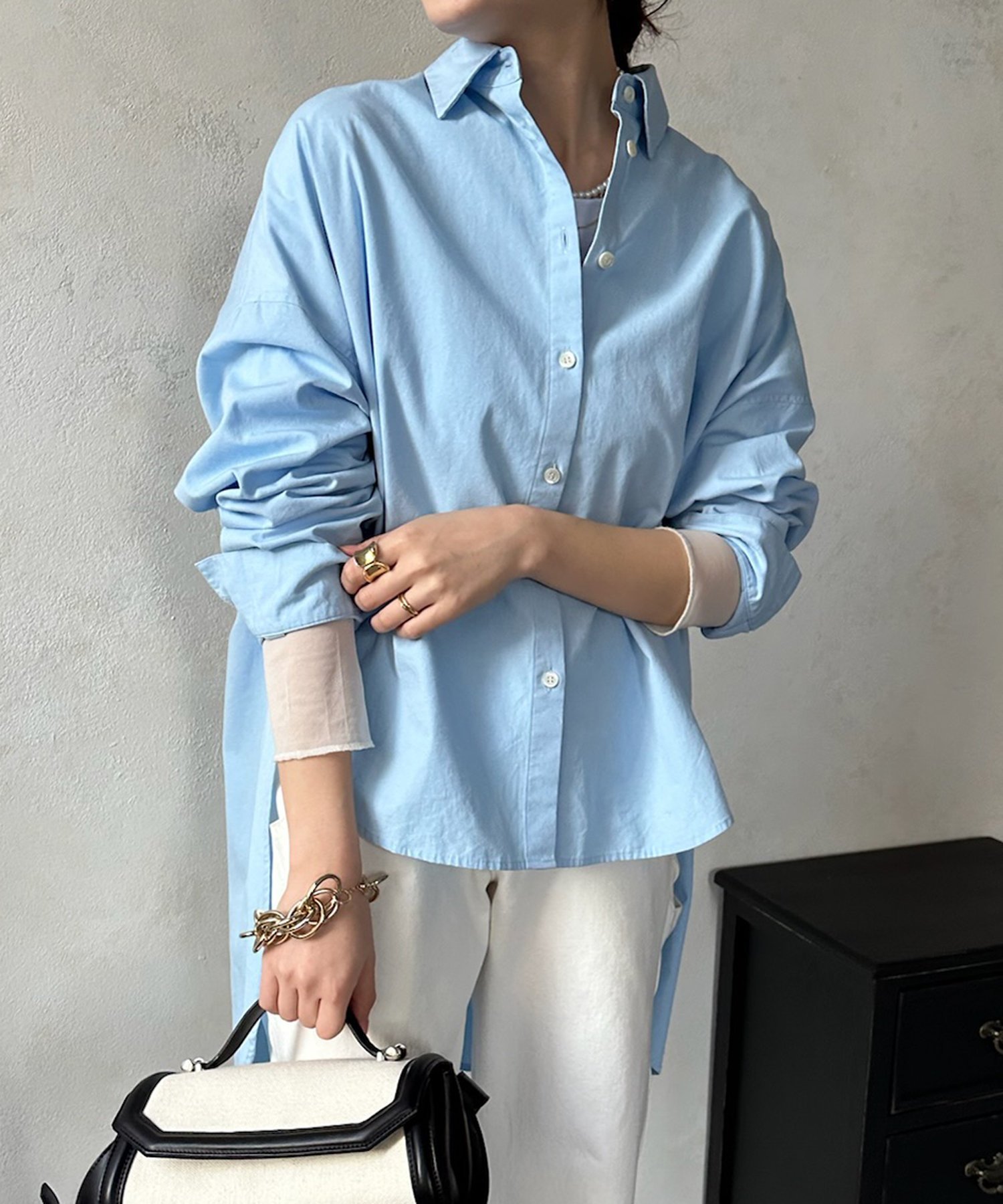 【SALE／61%OFF】PAL GROUP OUTLET 【DouDou】オックスバックロングオーバーシャツ パル グループ アウトレット トップス シャツ・ブラウス ブルー ホワイト【送料無料】のサムネイル