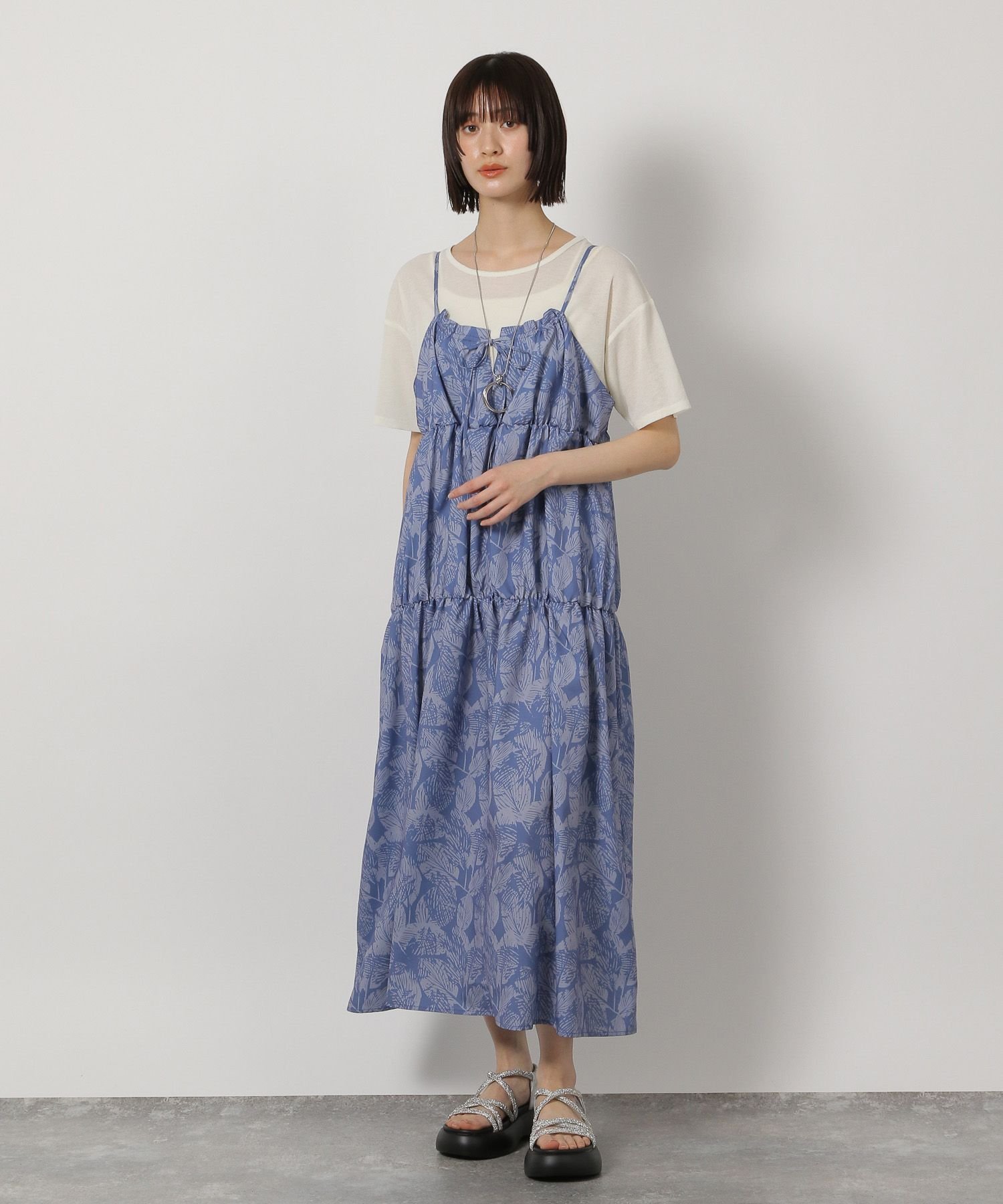 【SALE／58%OFF】LAKOLE 2WAYリーフ柄キャミワンピース ラコレ ワンピース・ドレス...