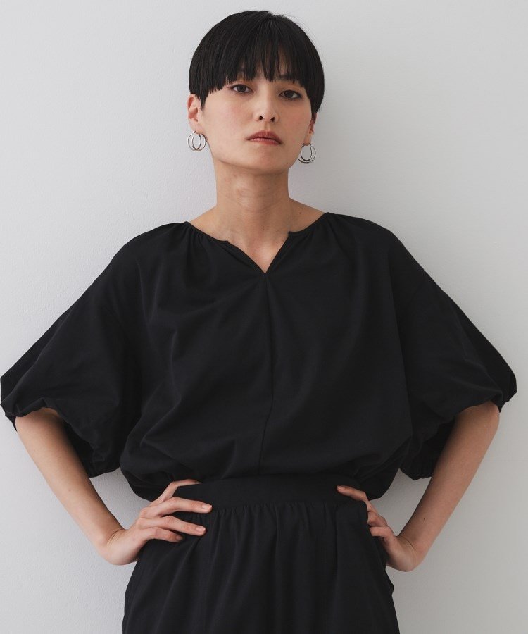 【SALE／30%OFF】OPAQUE.CLIP バルーンスリーブトップス/セットアップ対応【UVケア/接触冷感/洗濯機洗い可】 オペークドットクリップ トップス カットソー・Tシャツ ブルー ブラック ホワイト