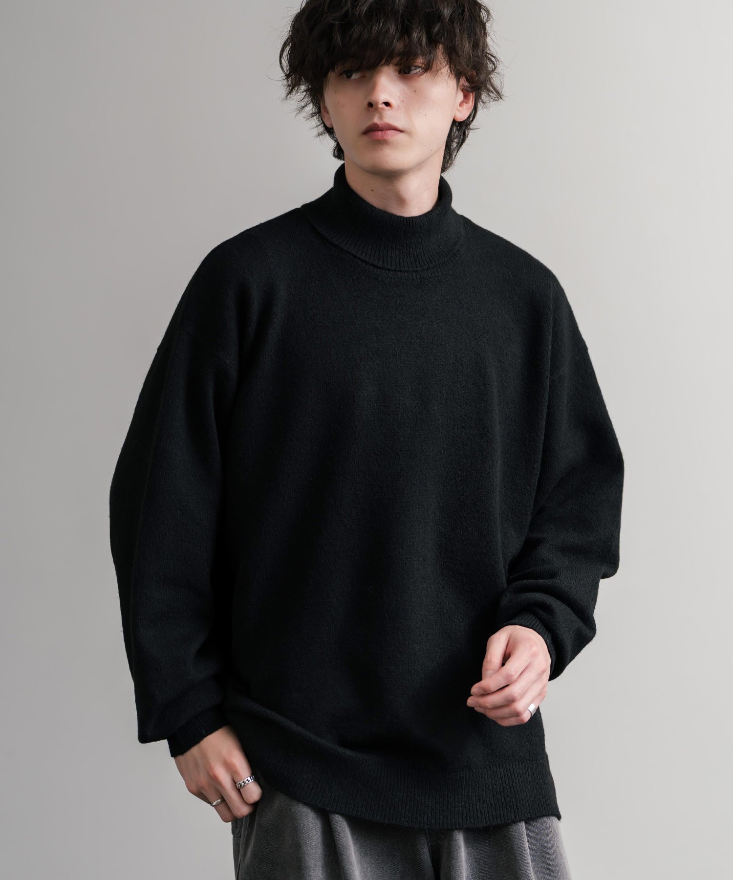 Rocky Monroe オーバーサイズ ウール混メランジタートルネックプルオーバーニット ロッキーモンロー トップス ニット ブラック イエロー グレー ブラウン ホワイト【送料無料】