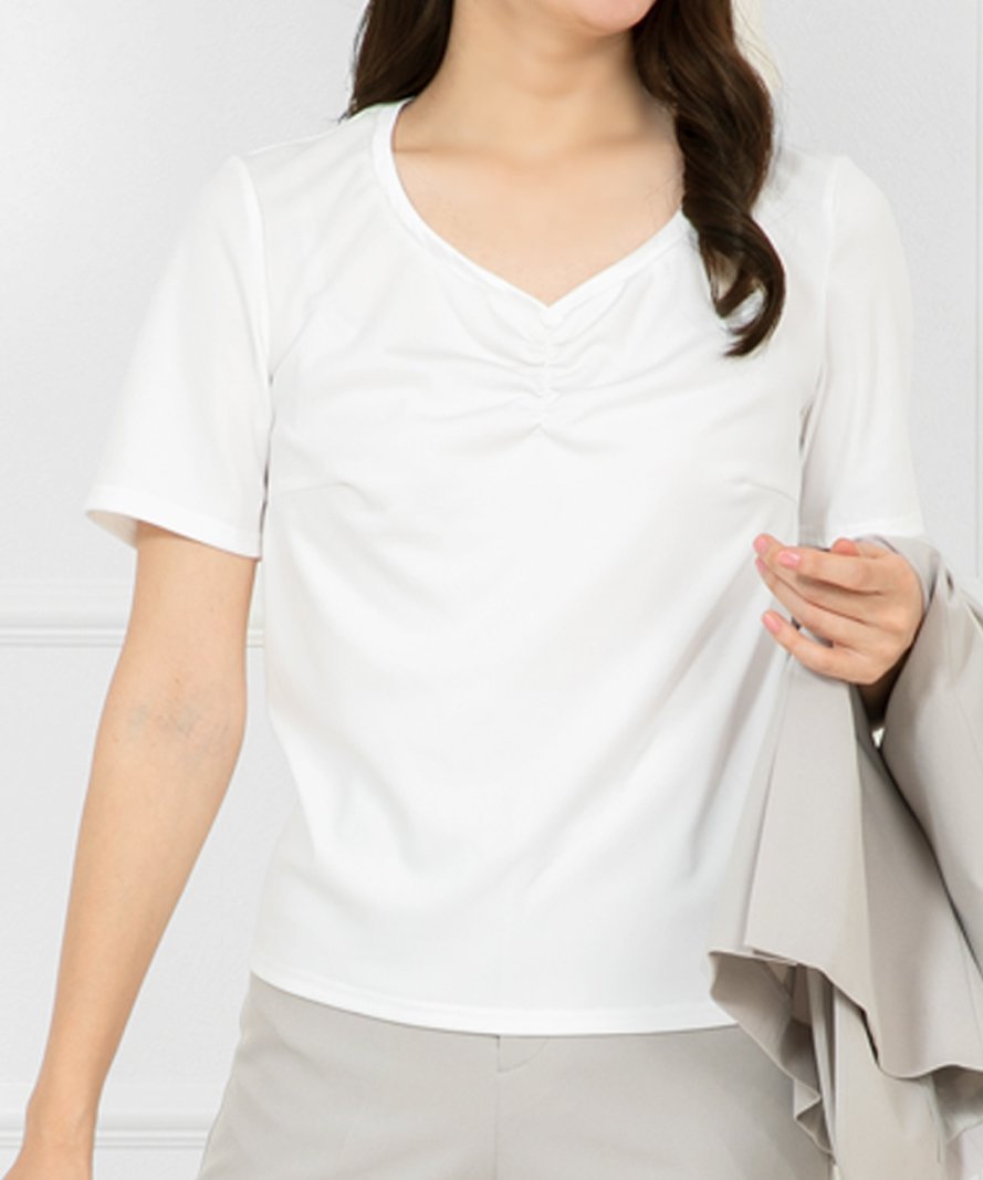 AddRouge 【洗える】ブラウス スーツ インナー オフィス ビジネス セレモニー トップス アッドルージュ トップス カットソー・Tシャツ グレー ホワイト ブラック ネイビー