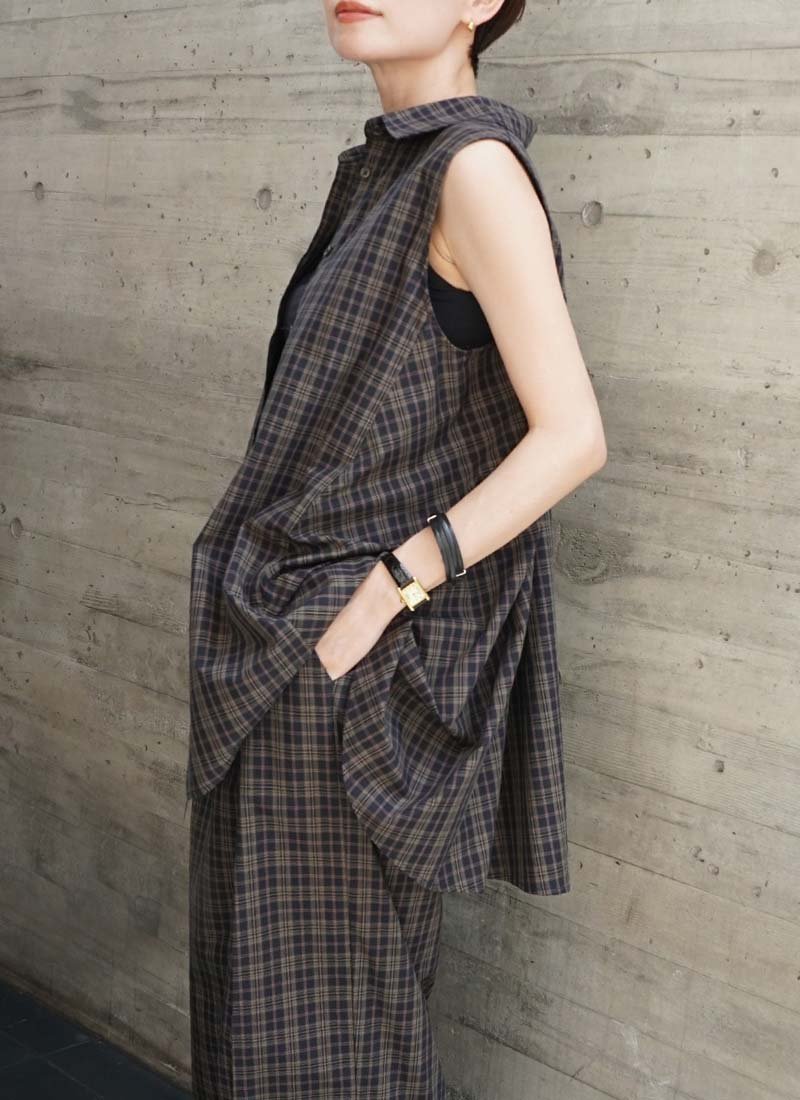 FASHFREN チェックノースリーブブラウス ファッシュフレン トップス シャツ・ブラウス ネイビー