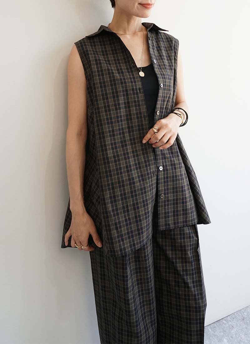FASHFREN チェックノースリーブブラウス ファッシュフレン トップス シャツ・ブラウス ネイビー