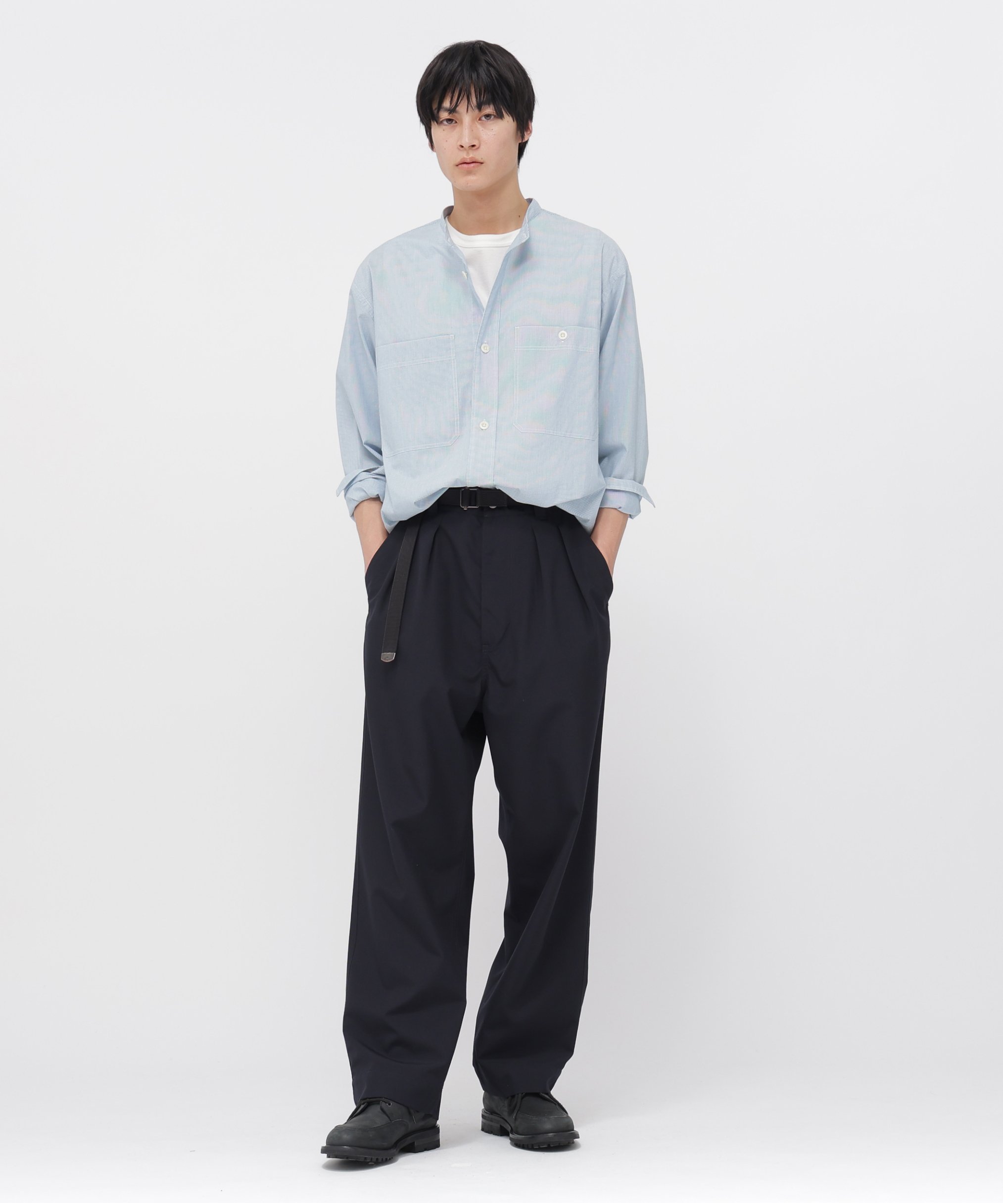 MHL. WORN COTTON HAIRLINE STRIPE SHIRT マーガレット・ハウエル トップス シャツ・ブラウス