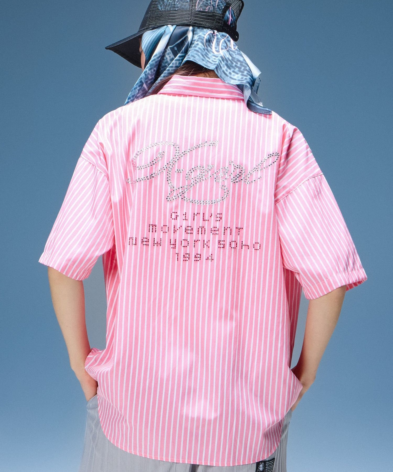 X-girl STRIPED RHINESTONE S/S SHIRT エックスガール トップス シャツ・ブラウス ピンク