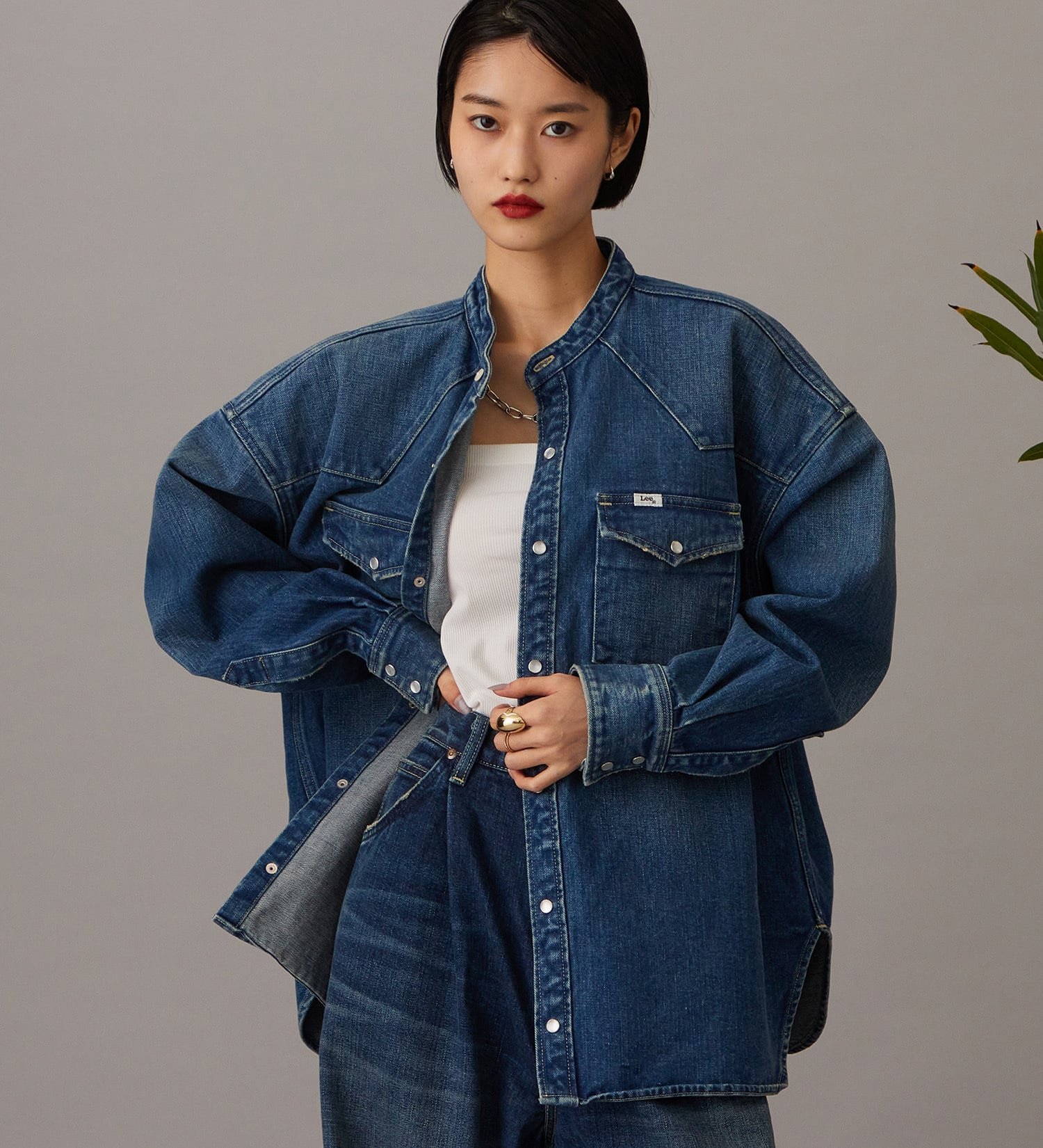 Lee 【101 101周年記念特別モデル】ANNIVERSARY 101 ICONIC BAND COLLAR SHIRTS JACKET セットアップ可 エドウインオンラインモール トップス シャツ・ブラウス ブルー