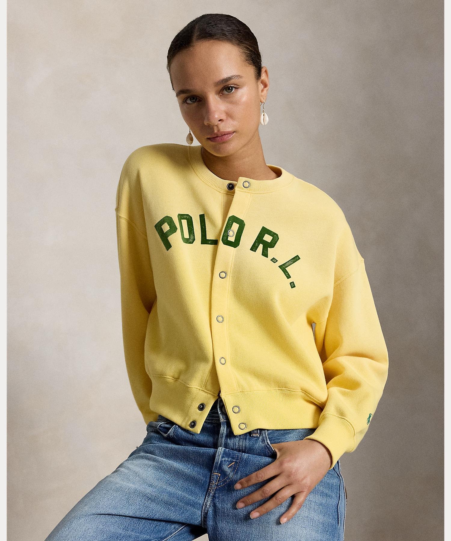 POLO RALPH LAUREN ロゴ フリース スナップド カーディガン ラルフローレン トップス カーディガン イエロー【送料無料】
