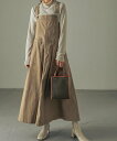 FashionLetter ロング丈フレアサロペットスカート ビーフラット ワンピース・ドレス ジャンパースカート カーキグリーン ベージュ ブラック【送料無料...