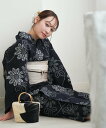 utatane utatane*注染工房 浴衣3点セット 赤坂紬 ブラックに露芝小菊 ウタタネ 着物・浴衣・和装小物 浴衣 ブラック【送料無料】