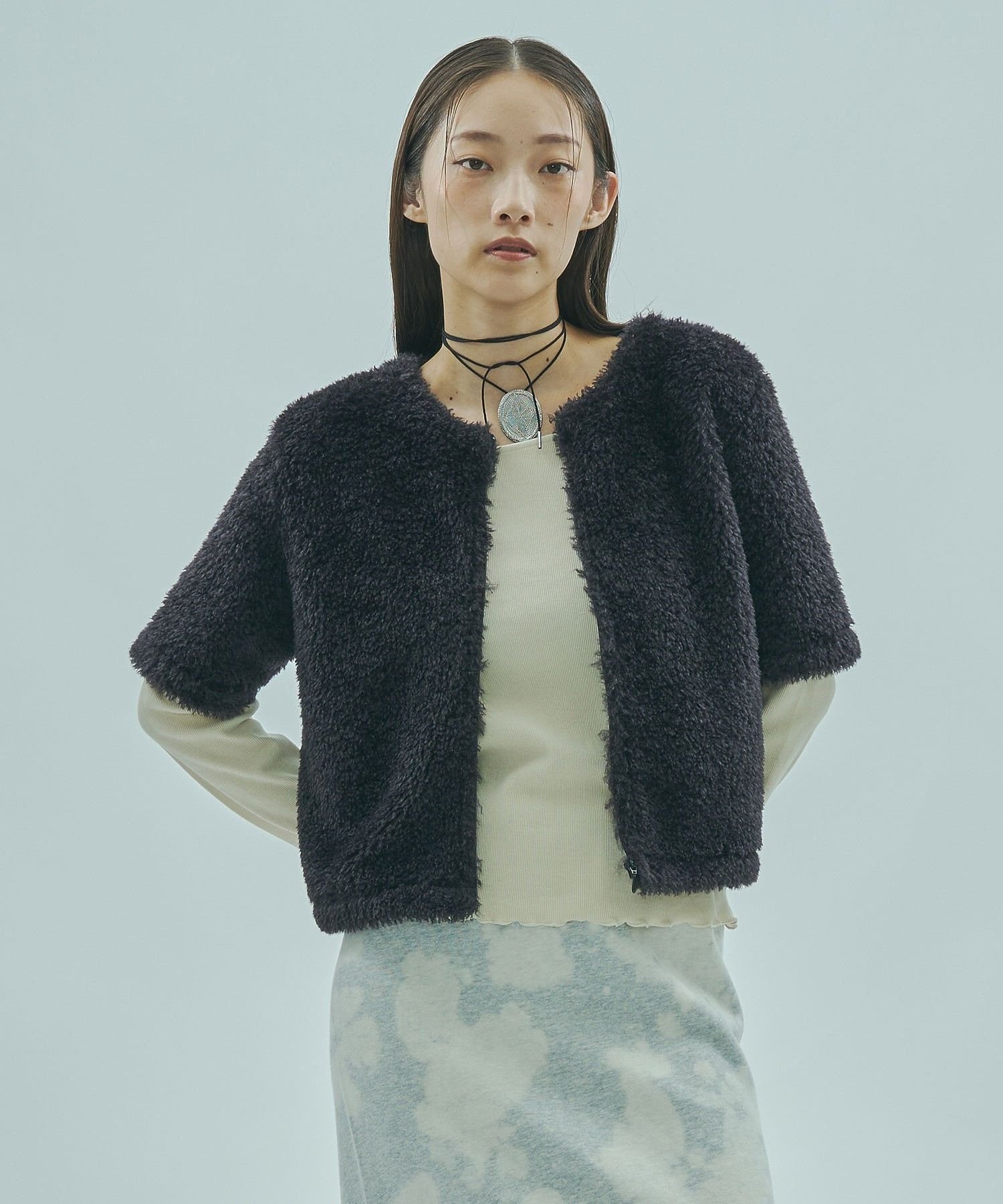 ROSE BUD BOA H/S TOP ローズバッド トップス カットソー・Tシャツ ベージュ グレー