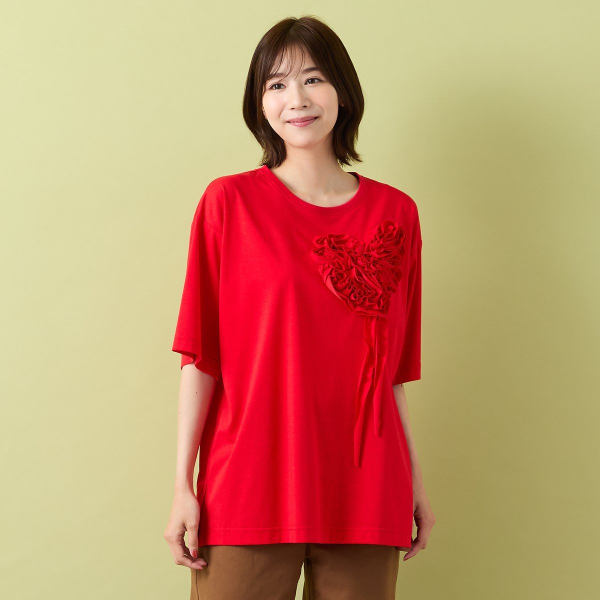 PISANO 【手洗いOK】ハート刺繍カットソー ピサーノ トップス カットソー・Tシャツ レッド グレー