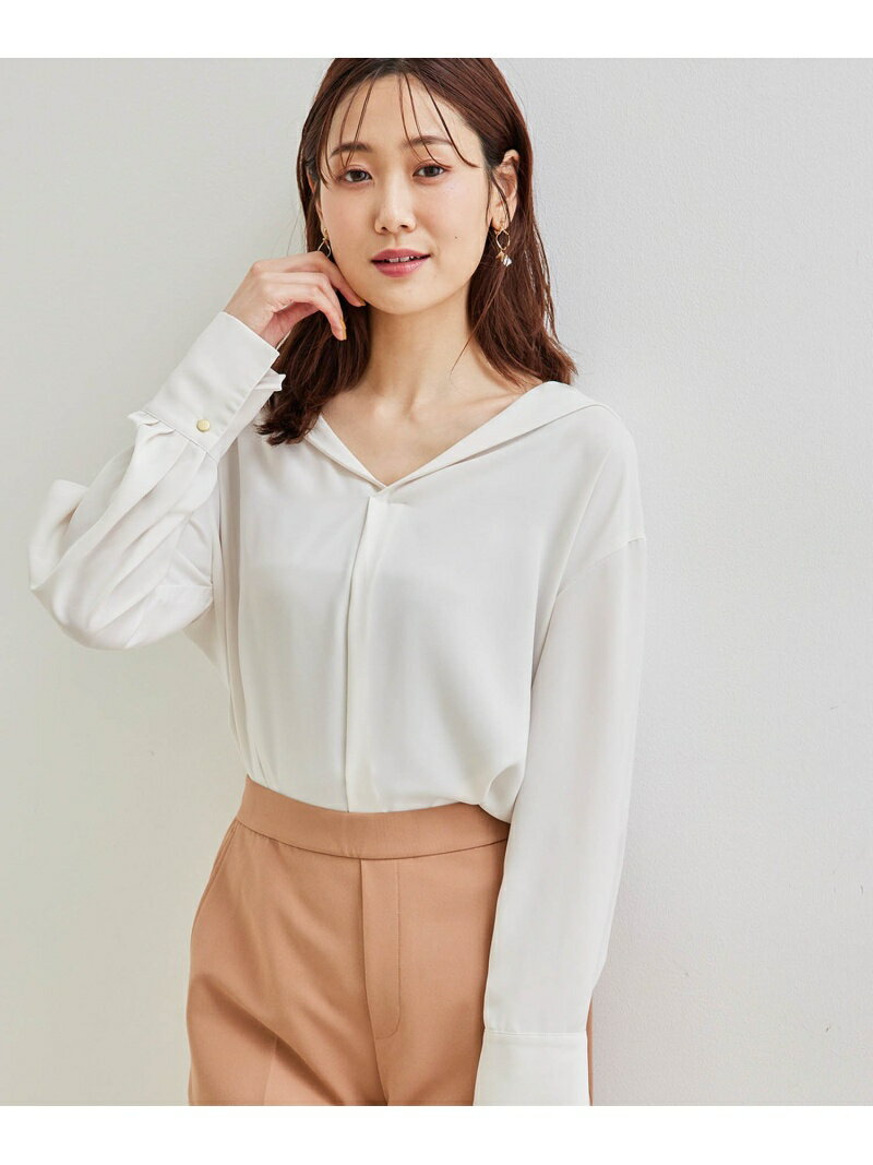 【SALE／50%OFF】ROPE' PICNIC ショールカラーブラウス ロペピクニック トップス シャツ・ブラウス ベージュ ネイビー イエローのサムネイル