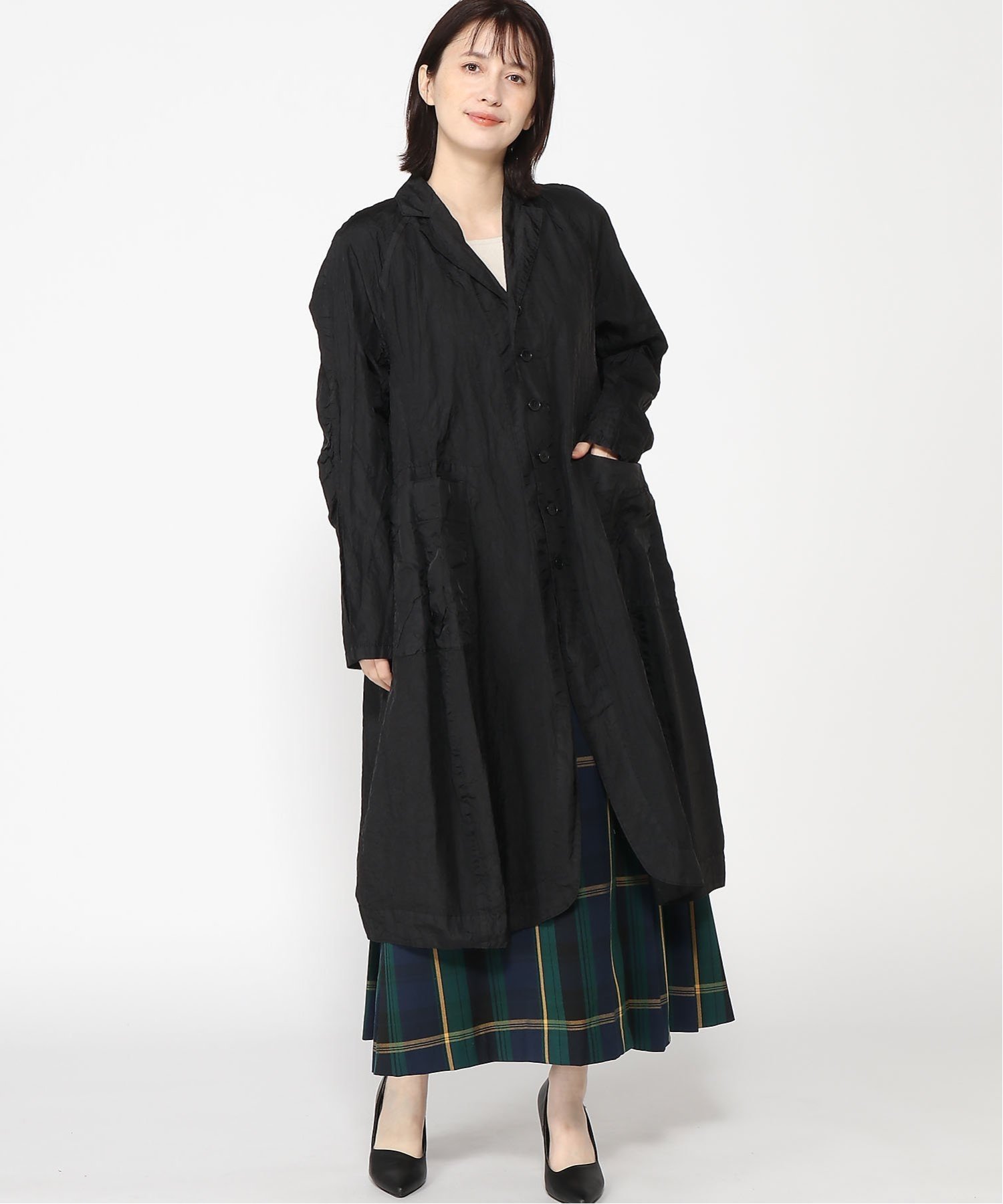 pas de calais pas de calais オーバーサイズ ナイロン ロングコート パドカレ ジャケット・アウター ナイロンジャケット ブラック グリーン
