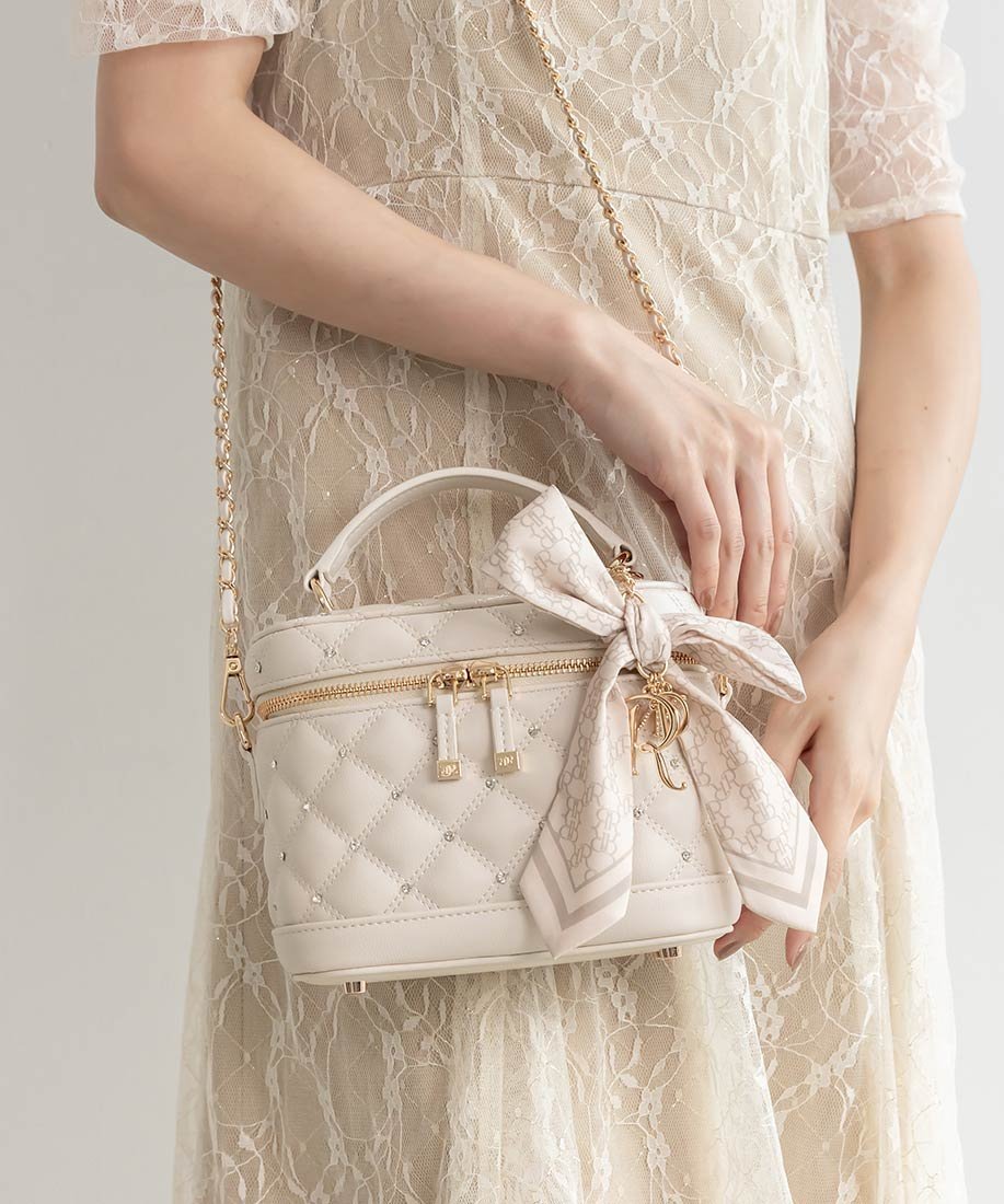 RANDA 2WAY リボンチャームキルティングバニティバッグ ランダ バッグ ハンドバッグ ピンク ブラック【送料無料】