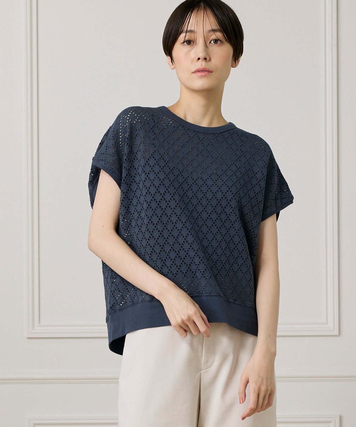 7-IDconcept. 《大きいサイズ》アイレット天竺カットプルオーバー セブンアイディコンセプト トップス カットソー・Tシャツ イエロー ホワイト ブラック