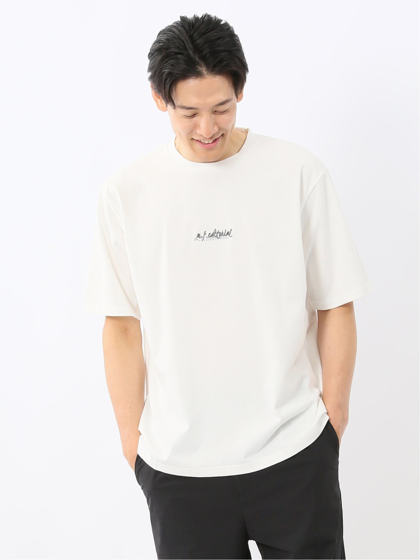 【SALE／10%OFF】m.f.editorial 綿100 ロゴ刺繍 クルーネック半袖Tシャツ タカキュー トップス カットソー・Tシャツ ホワイト