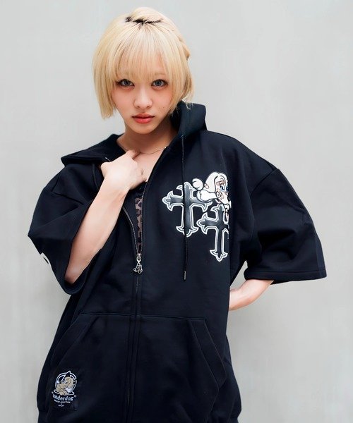 【GALFY×GALLIS ADDICTION】クロスガリノハーツ半袖パーカー*セットアップ対応(MENS/WOMENS) ジャックローズ トップス カットソー・Tシャツ ホワイト ブラック ピンク ブルー