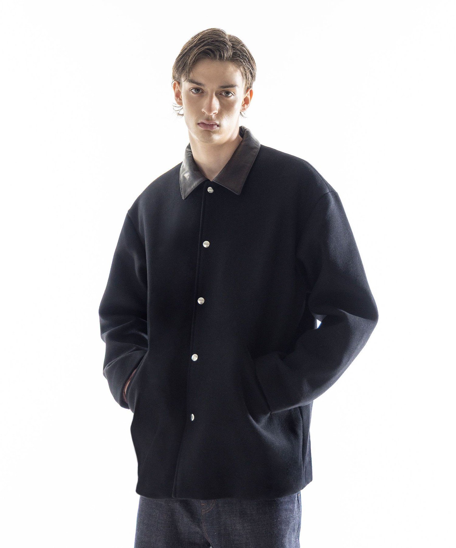 monkey time BEAUTY&YOUTH UNITED ARROWS ＜SKOOKUM * monkey time＞メルトン レザーカラー ジャケット ブラック ビューティー＆ユース ユナイテッドアローズ ジャケット・アウター その他のジャケット・アウター ブラック【送料無料】