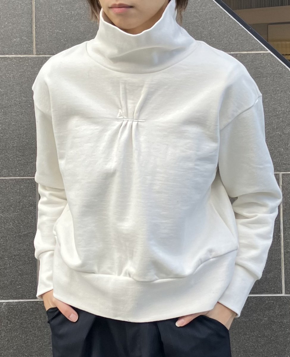 A_ 【A_/エース】ハイネックギャザーロゴ刺繍入りロングスリーブ ソフィット トップス スウェット・トレーナー グレー ホワイト【送料無料】