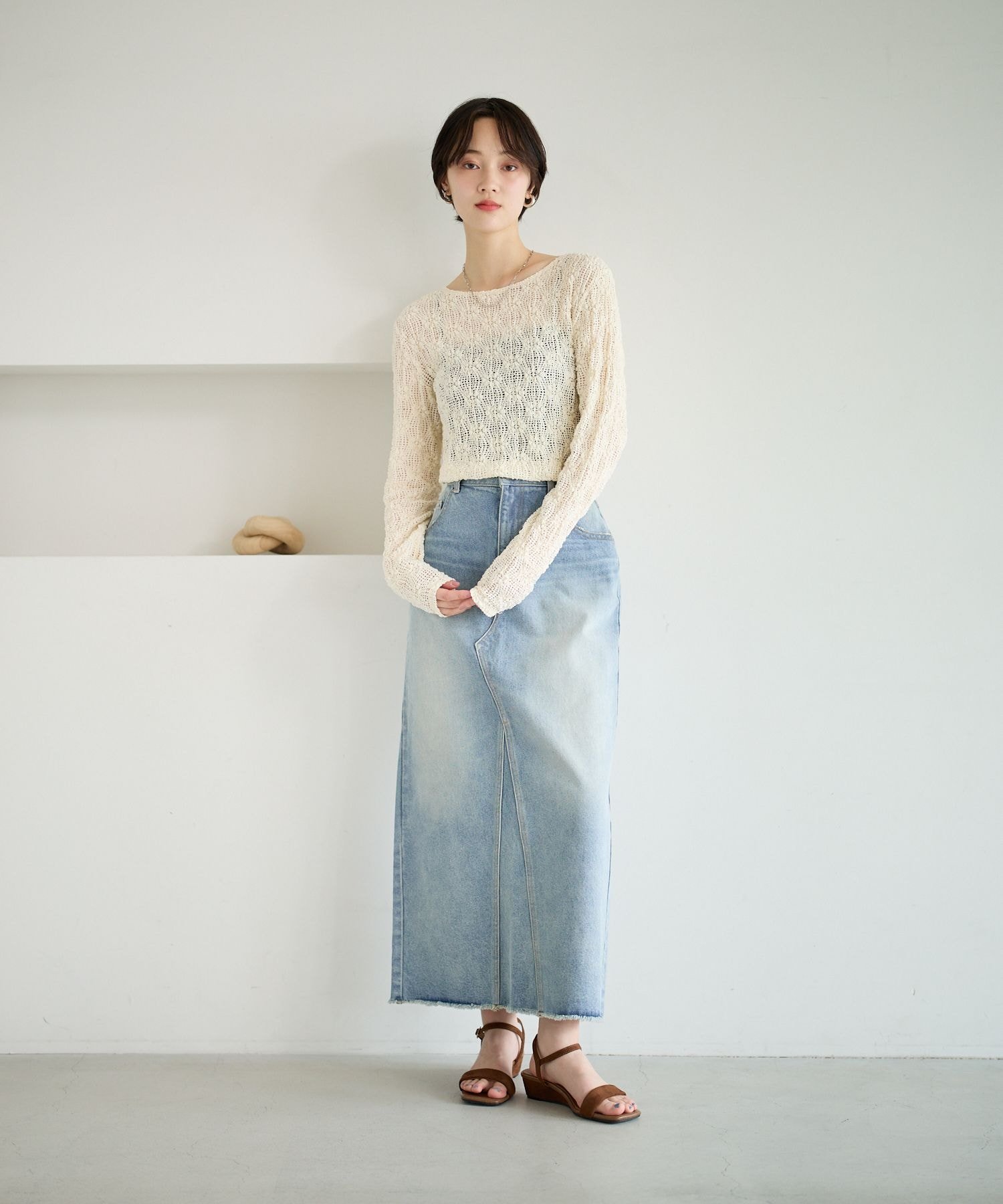 カットレースロングスリーブT ベイフロー トップス カットソー・Tシャツ ブラック ホワイト