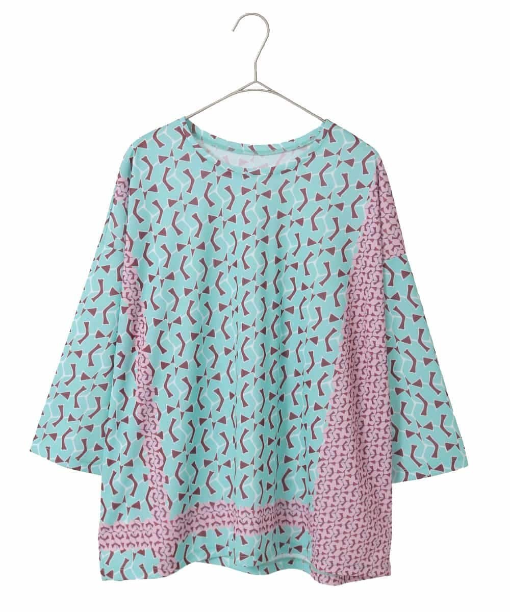 Other - HIROKO BIS GRANDE 【大きいサイズ】幾何デザインボックスシルエットブラウス ヒロコ ビス グランデ トップス カットソー・Tシャツ グリーン【送料無料】