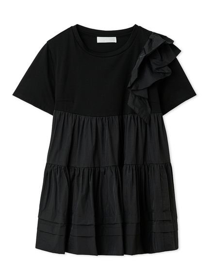 CELFORD 【洗える】ショルダーフリルチュニックカットソー セルフォード トップス カットソー・Tシャツ ブラック ホワイト【送料無料】