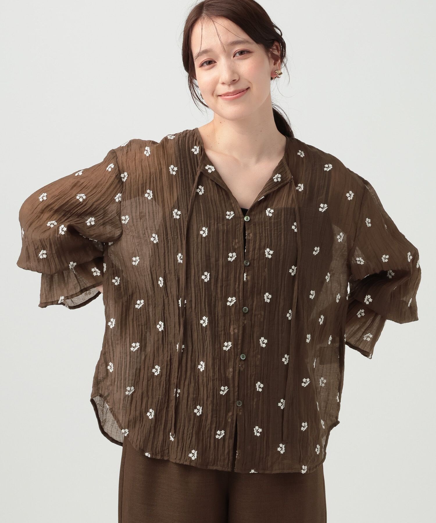 楽天市場】刺繍 ブラウス（カラーブラウン）（トップス｜レディース 