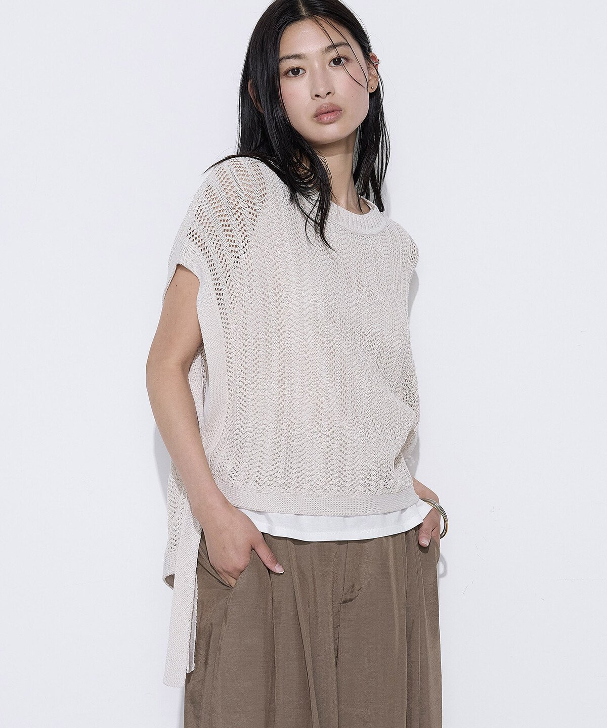 COMME CA 美濃和紙 ツインニットプルオーバー コムサ トップス アンサンブル ブルー ベージュ ネイビー レッド【送料無料】