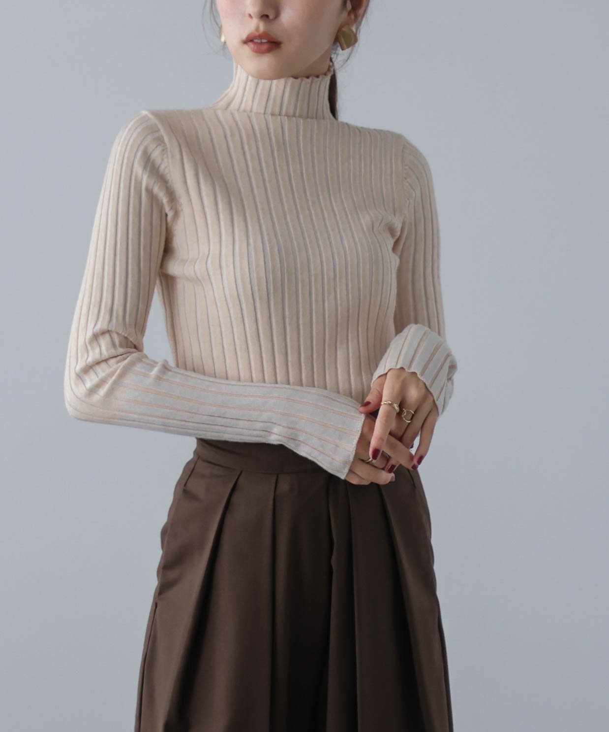 La-gemme リブニットタートルネックトップス ラジュール トップス ニット ブラック イエロー ベージュ