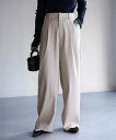 【SALE/53%OFF】Riberry ハイウエストタックワイドパンツ リベリー パンツ スラックス・ドレスパンツ ベージュ グレー