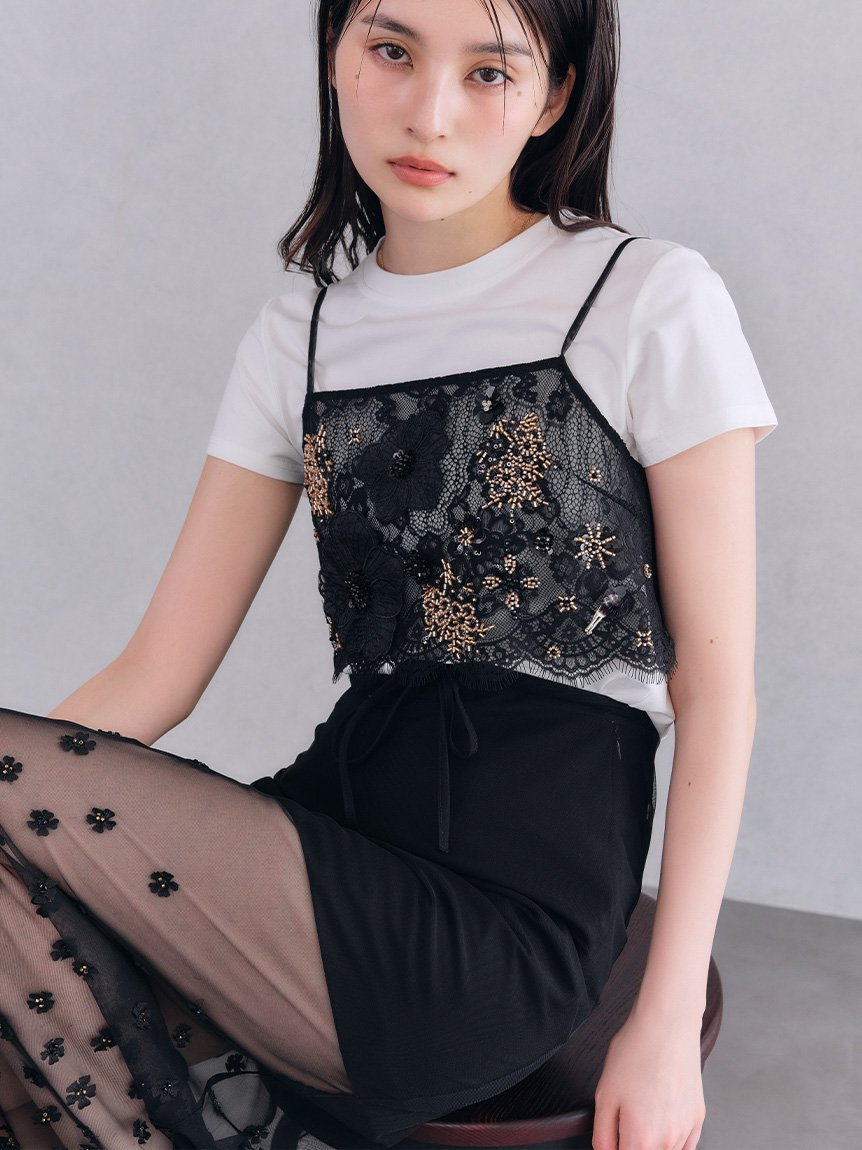 【SALE／50%OFF】LILY BROWN [L.B CANDY STOCK]フラワーレイヤードセットスカート リリーブラウン スカート ロング・マキシスカート ブラック ブラウン【送料無料】