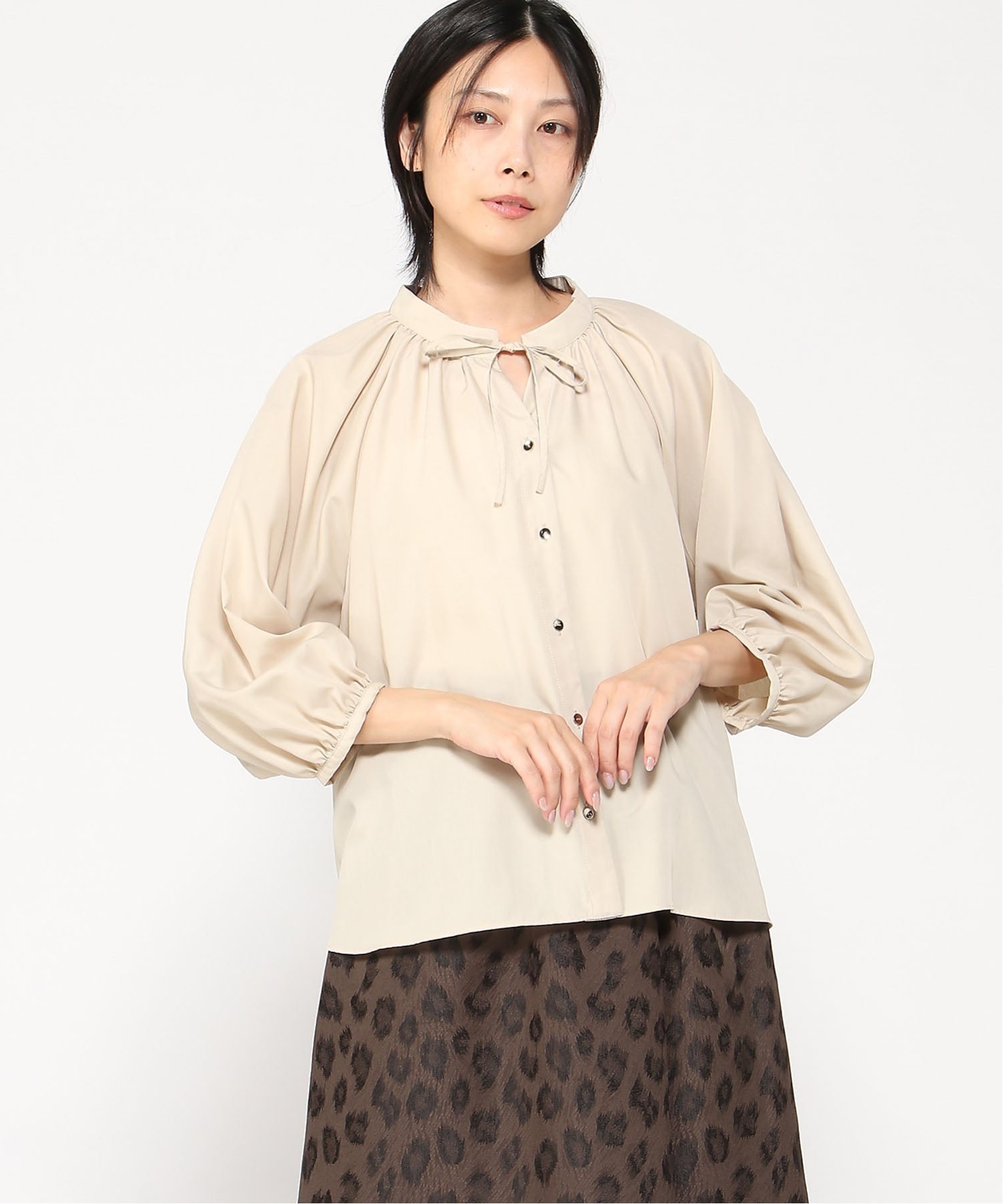 【SALE／30%OFF】Doubleface Tokyo ラグランギャザーフロントリボンブラウス ダブルフェーストーキョー トップス シャツ・ブラウス カーキグリーン ベージュ ブラック【送料無料】