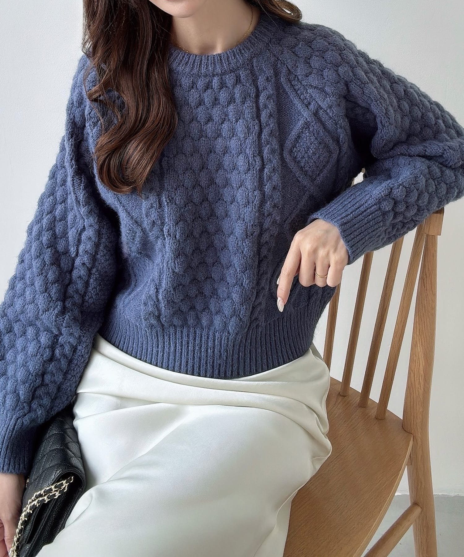 【SALE／22%OFF】JUNOAH Meiru ポップコーンケーブルニット ジュノア トップス ニット ホワイト ブラウ..