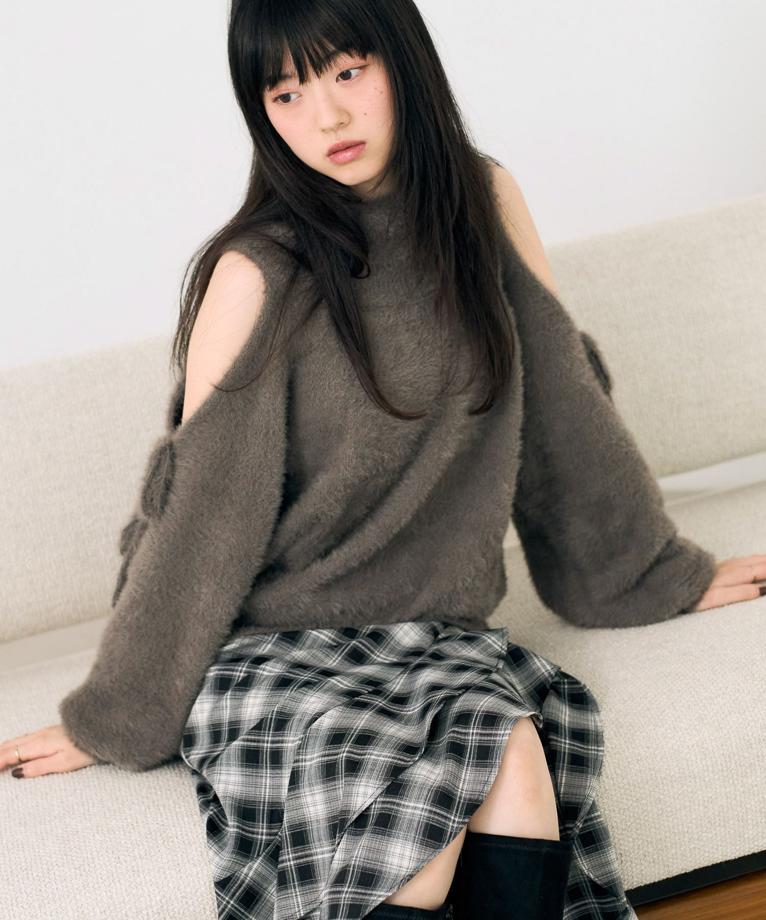 Heather シャギータートルリボンニット ヘザー トップス ニット ブラウン ピンク ホワイト