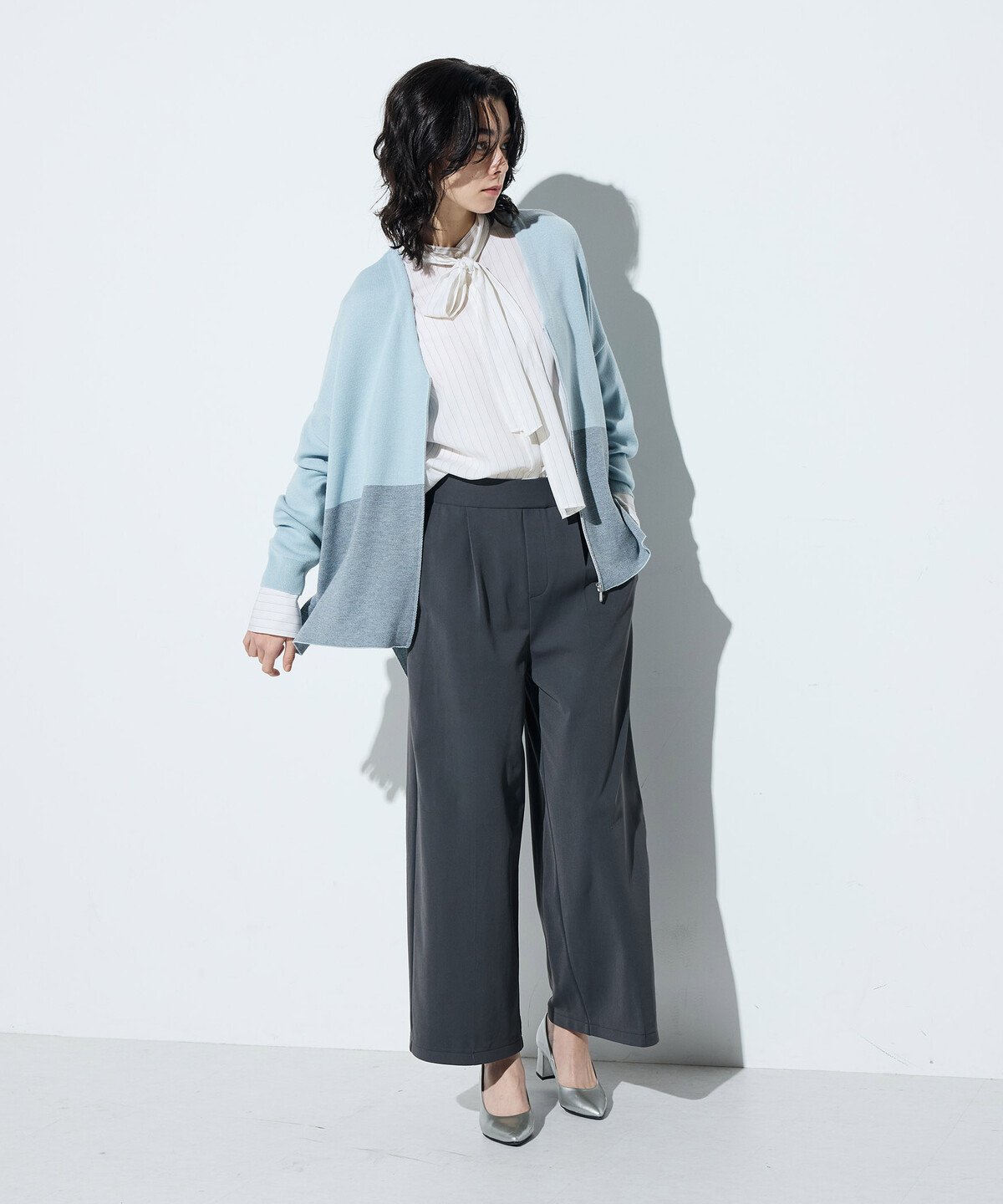 ハイテンション裏起毛 ワイドパンツ コムサ パンツ その他のパンツ グレー ベージュ
