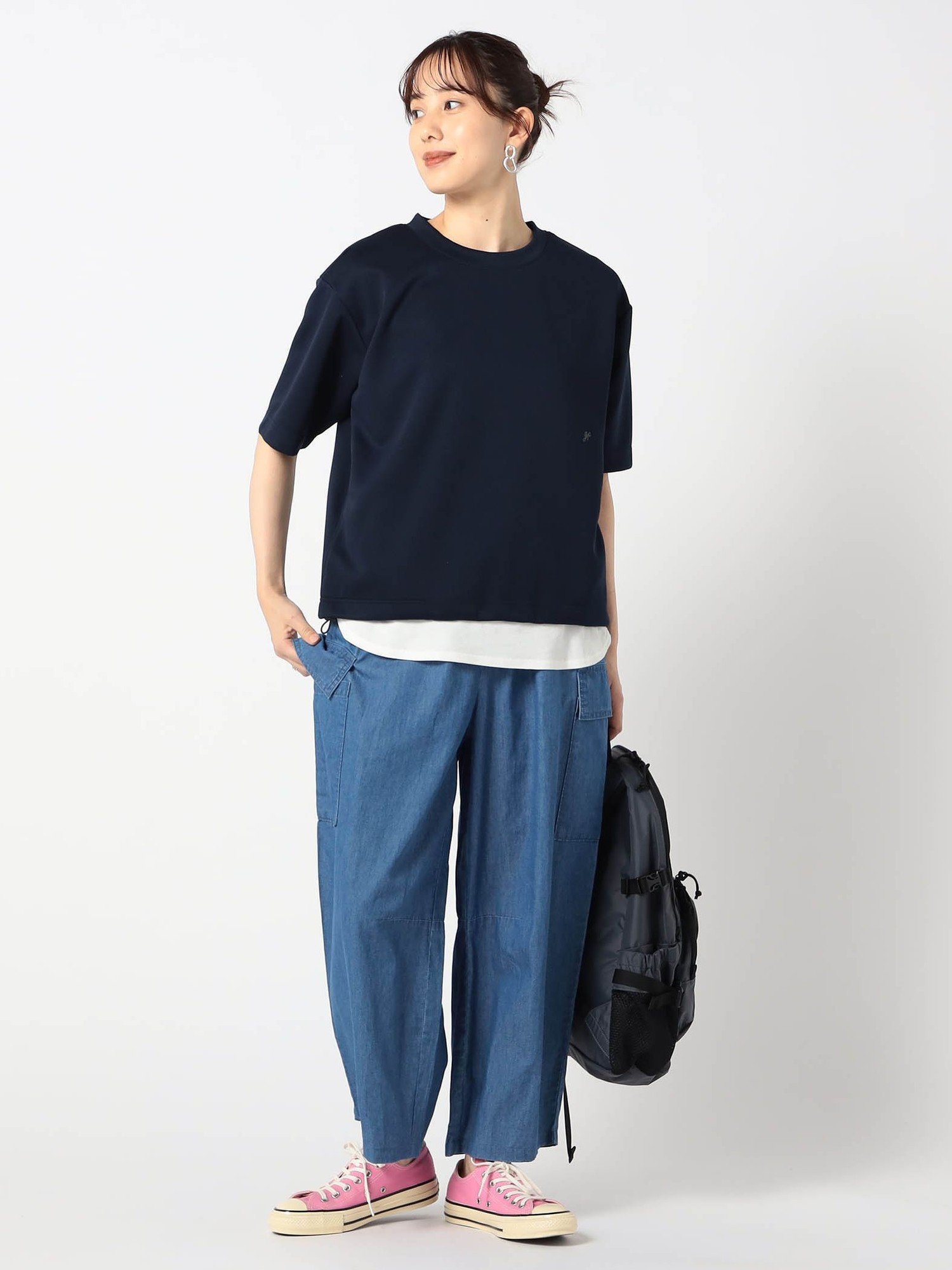 Grand PARK NICOLE 【BROOKLYN OVERALL 】カーゴポケット付きバレルレッグパンツ ニコル パンツ ジーンズ・デニムパンツ ネイビー ブルー【送料無料】