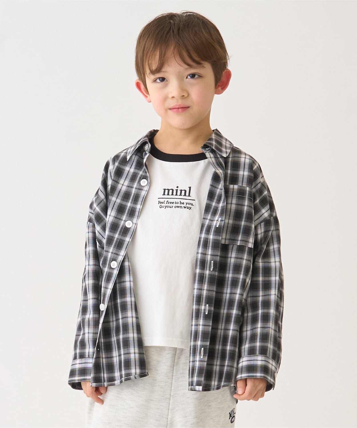 Short Sleeves - 【SALE／20%OFF】MINIMAL 【インナーセット】長袖チェックシャツ ナルミヤオンライン トップス シャツ・ブラウス ブルー パープル