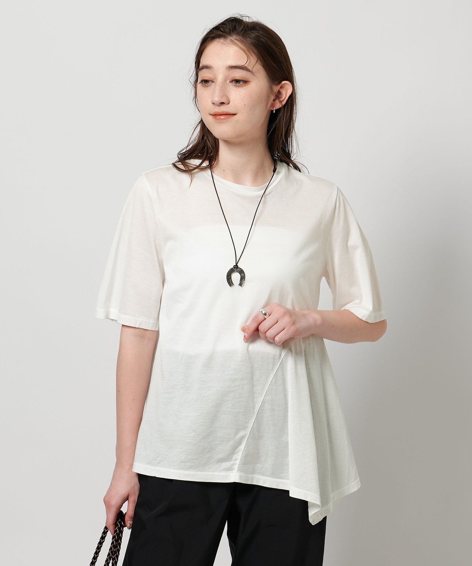【SALE／60%OFF】UNITED ARROWS イレギュラーヘム ショートスリーブ カットソー ユナイテッドアローズ アウトレット トップス カットソー・Tシャツ ブラック ピンク ホワイト【送料無料】