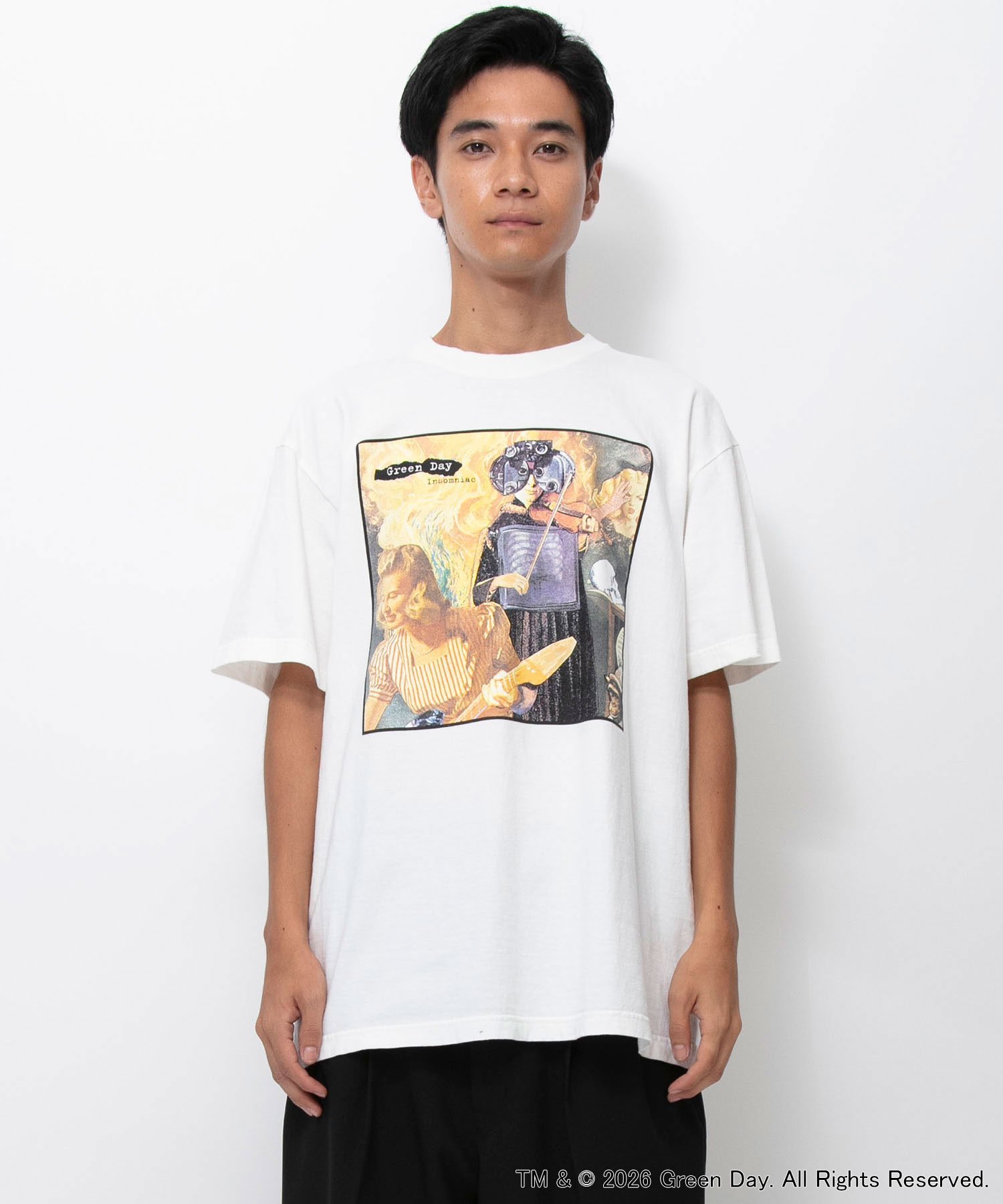Johnbull Private labo アーティストTシャツ(GREEN DAY / Insomniac) ジョンブルプライベートラボ トップス カットソー・Tシャツ ピンク ホワイト