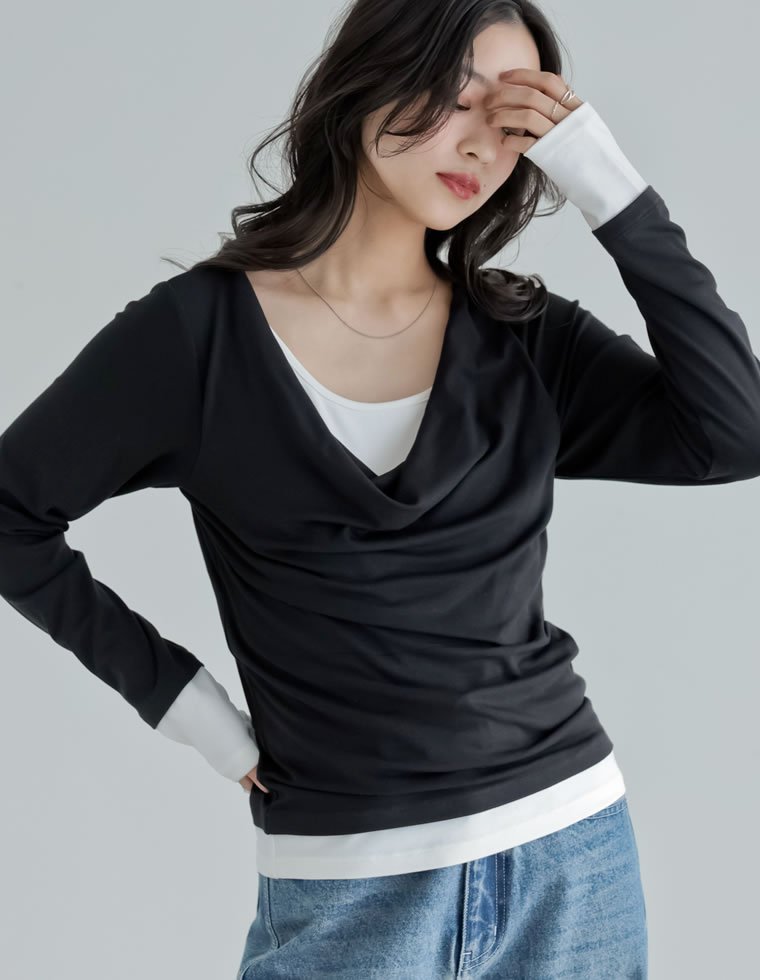 Re:EDIT レイヤード風ドレープトップス リエディ トップス カットソー・Tシャツ レッド ブラウン グレー ブラック【送料無料】 stylife-15571128 Rakuten Fashion パッケージ画像