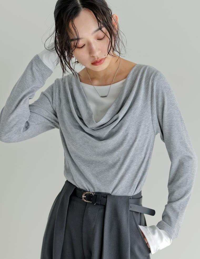 Re:EDIT レイヤード風ドレープトップス リエディ トップス カットソー・Tシャツ レッド ブラウン グレー ブラック【送料無料】 stylife-15571128 Rakuten Fashion サンプル画像2