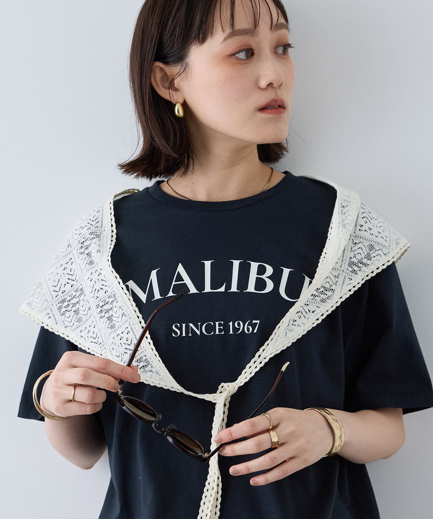 cross marche 《UV・接触冷感》エブ楽 MALIBUロゴデザインTシャツ クロスマルシェ トップス カットソー・Tシャツ ホワイト グレー