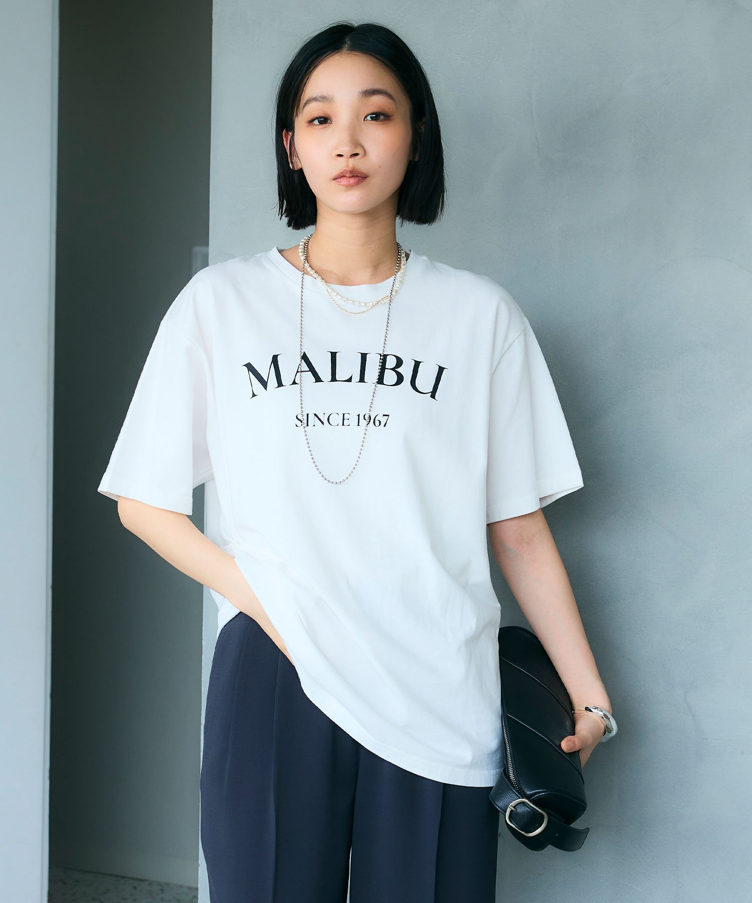 cross marche 《UV・接触冷感》エブ楽 MALIBUロゴデザインTシャツ クロスマルシェ トップス カットソー・Tシャツ ホワイト グレー