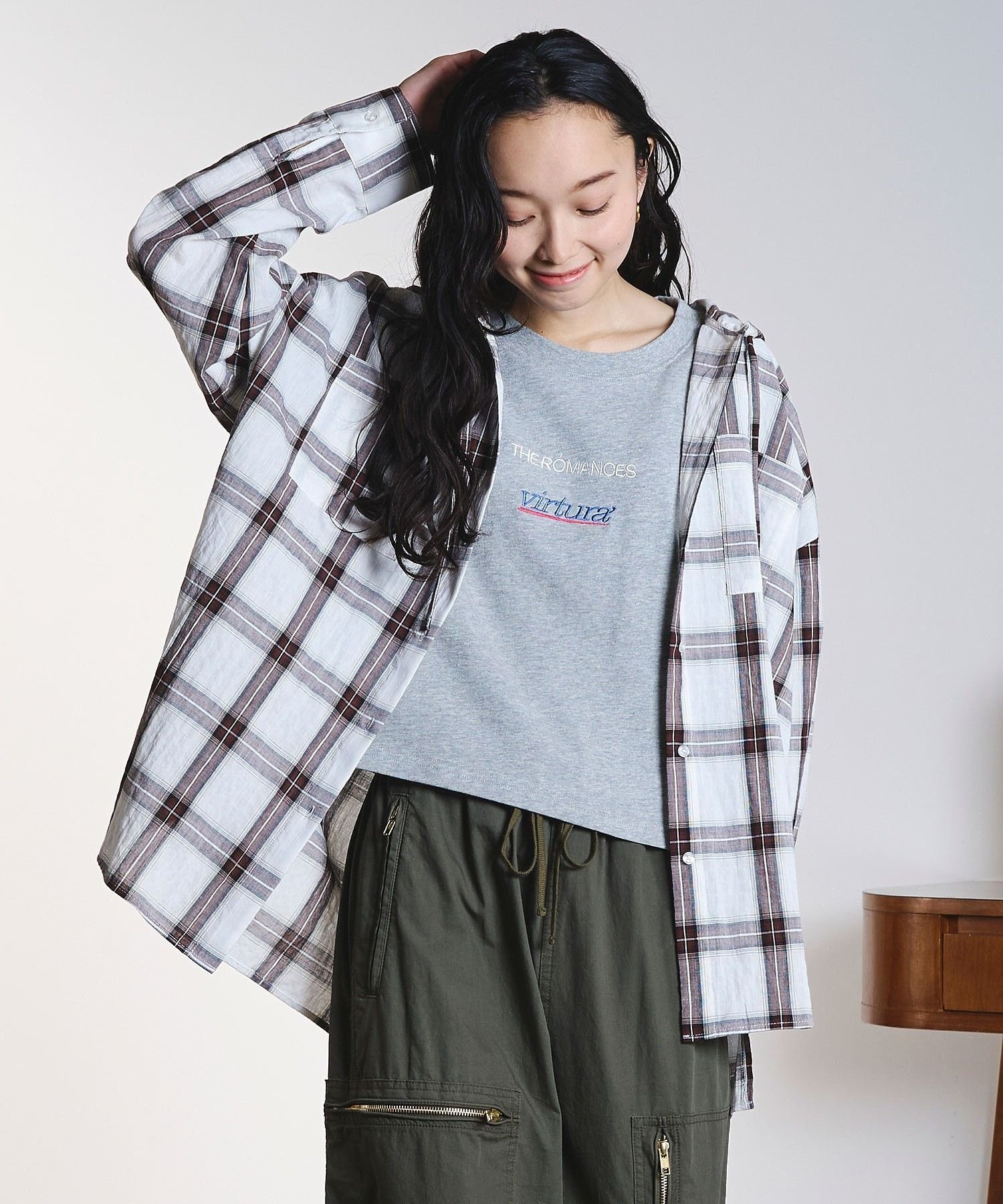 ROSE BUD HOODED CHECK SHIRT ローズバッド トップス シャツ・ブラウス ホワイト ネイビー