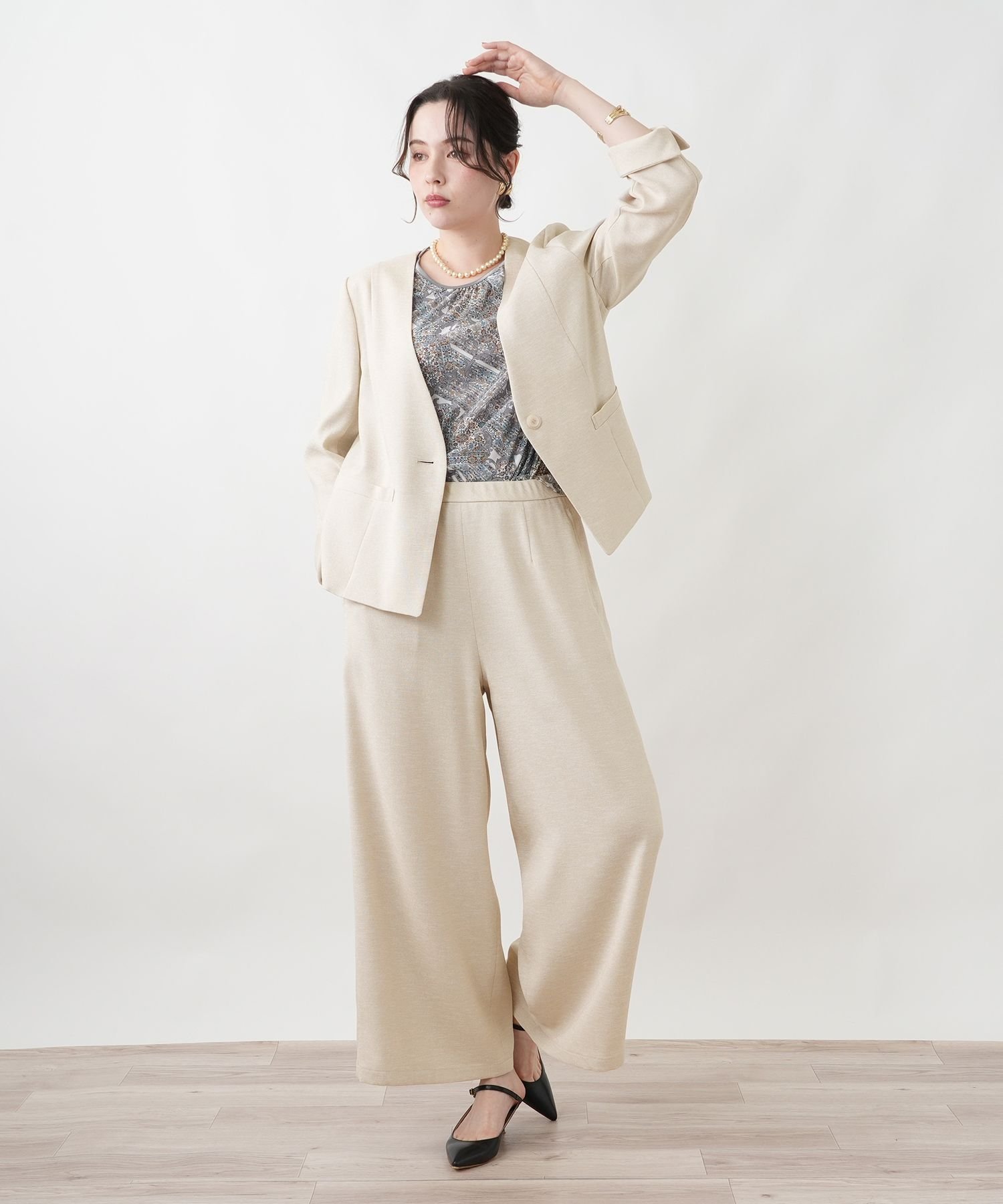 Leilian PLUS HOUSE ワイドパンツ レリアン プラスハウス パンツ その他のパンツ ネイビー ベージュ