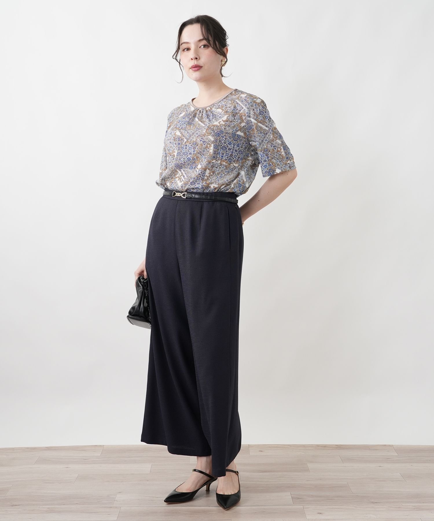 Leilian PLUS HOUSE ワイドパンツ レリアン プラスハウス パンツ その他のパンツ ネイビー ベージュ